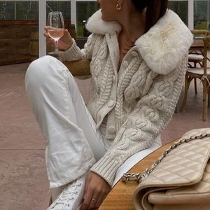 Zara faux fur trim collar knit cardigan